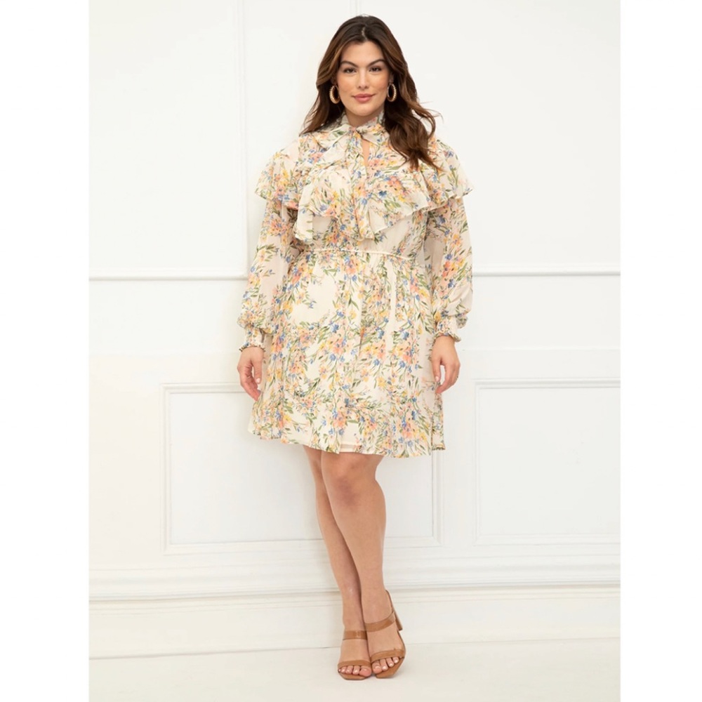 NEW ELOQUII ELEMENTS Floral Pussybow Dress 14